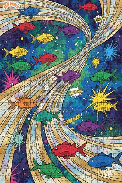 Esranın Dünyası لغز خشبي على شكل مجموعة أسماك ملونة على طراز القصص المصورة، م...