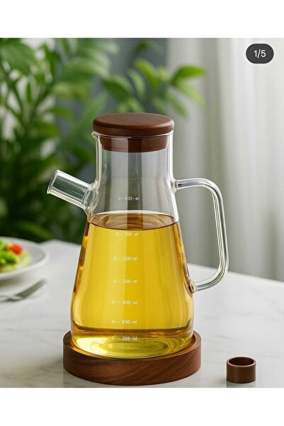 Kezze Akasya Kapaklı 900 ml Cam Yağdanlık Seti - Akasya Altlıklı Damlatmaz Sı...