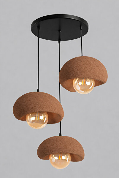 Limon 3D Desing 3 Lü Sarkıt Avize Kahverengi Rustik E27 Modern Avize Bohem Be...