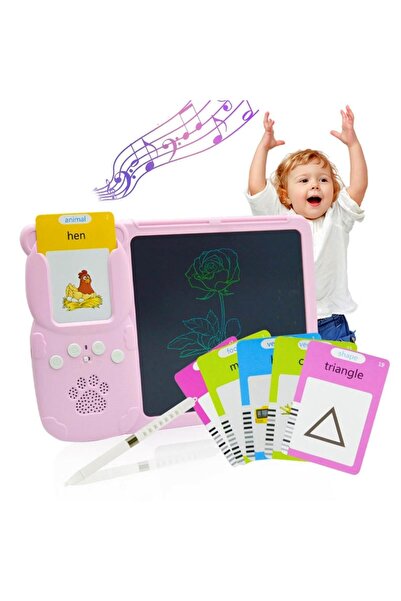 iTin Jucărie educativa Montessori tip Ursuleț Roz cu Tablă LCD, Fișe de recun...