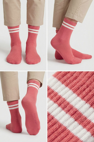Katia&Bony Γυναικείες ριγέ κάλτσες σε σκούρο ροζ
