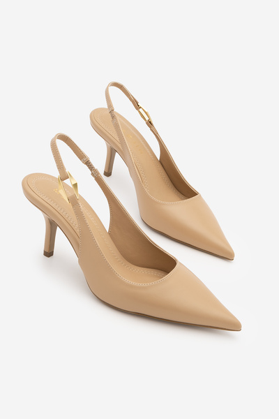 Marjin Γυναικεία Stiletto Point Toe Open Back Elastic Gold Με αγκράφα Short Λ...