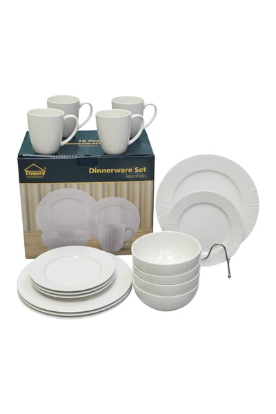 Tımmy White 16 Pieces Dinner Set Premium Porcelain Tableware Minimal Design P...