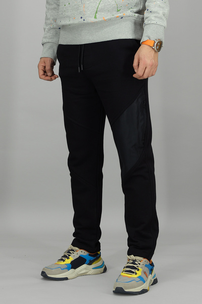 Souris Men's Black Regular Fit Jogger Pants Sweatpants with Zipper on the Side Pocketed Pack of Cotton