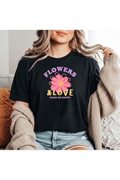 ZEMLİYA Ουνισέξ Μπλουζάκι  "Flowers Love " με τύπωμα - Μοντέρνο Στυλ