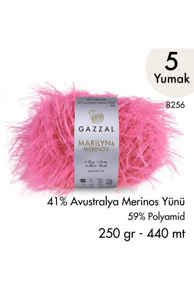 Gazzal Marilyn & Merinos 8256 Fir pentru tricotat manual 5 Yumak 250 gr