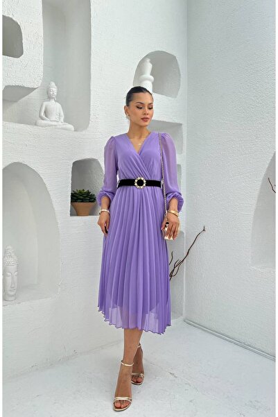 MY GRS Plissed Flower Pattern Kem Belt Dress
