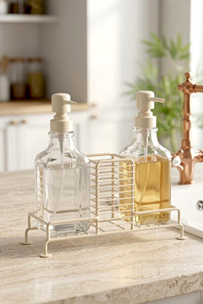 Kitchen Life طقم من قطعتين: حامل معدني للصابون مع حاوية إسفنجية سعة 500 مل - ...