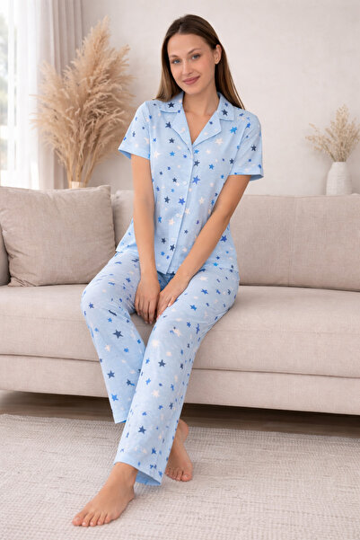 sleeproom Buttoned Women's Combed Cotton Pajama Set