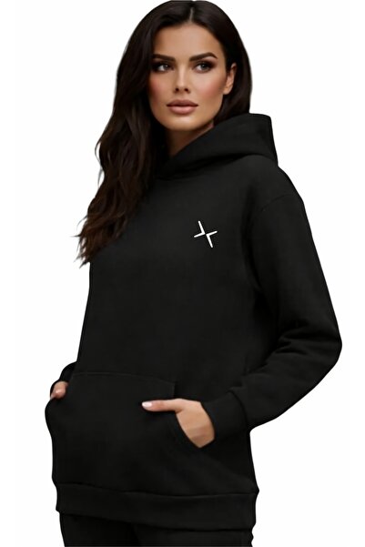 SAAT TEKSTİL Γυναικείο μαύρο φούτερ με κουκούλα – Μαλακό ύφασμα, άνετη εφαρμο...