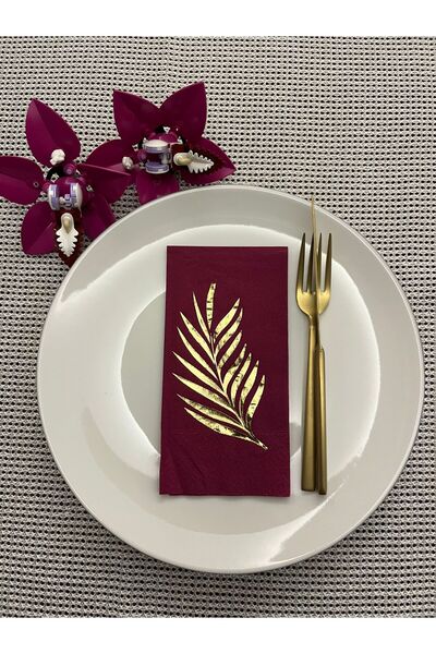 kidspartim Gold Gilded Cherry Colored Leaf Printed Waiter's Folded Napkin 16 ...