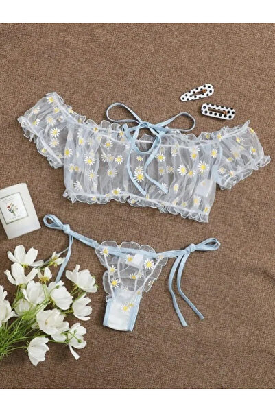 FridayIn طقم بيكيني باندو مطرّز بالدانتيل ، قطعتين، لانجري مثير