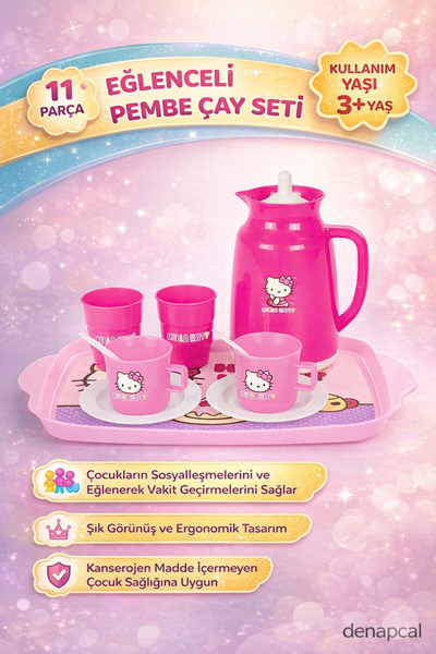 DENAPCAL Hello Kitty Çay Seti Oyuncak – Tepsili Çocuk Mutfak Çay Servis Seti ...