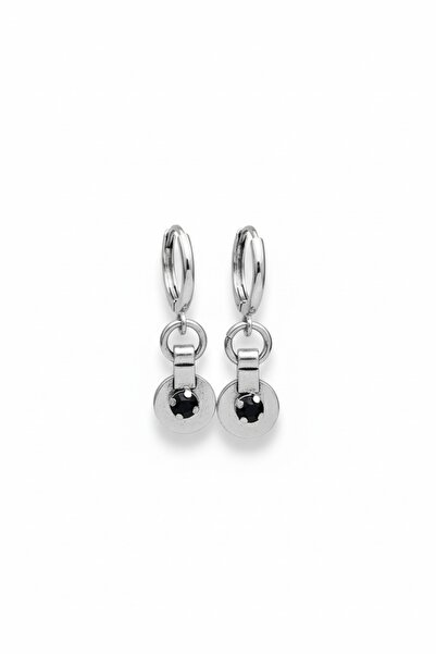 MODAYAŞAR Black Crystal Silver Color Earrings