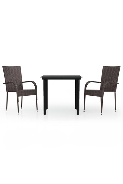 vidaxl Set mobilier de grădină, 3 piese, maro și negru