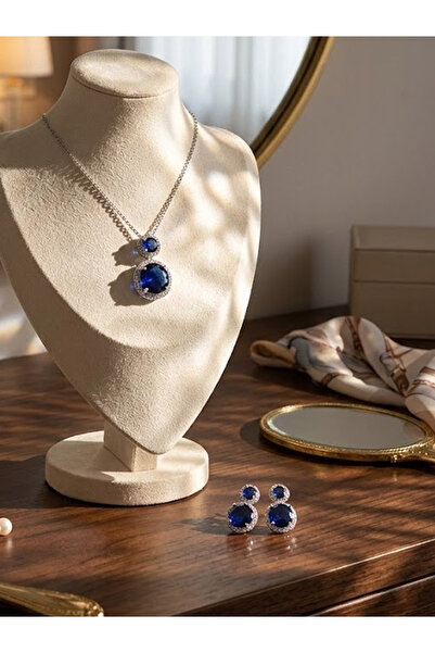 MAJOOD Luxury women's jewelry set - necklace and earrings set with colored zi...