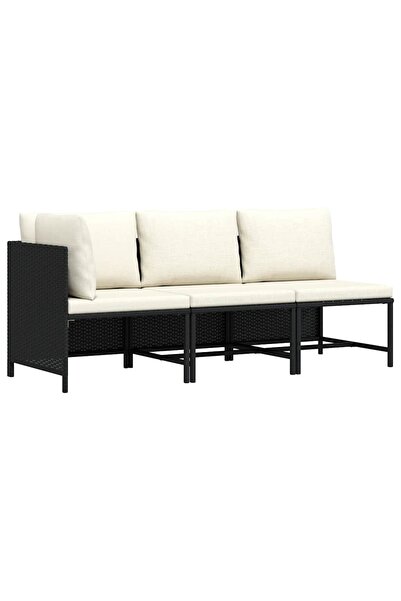 vidaxl Set mobilier de grădină cu perne, 3 piese, negru, poliratan