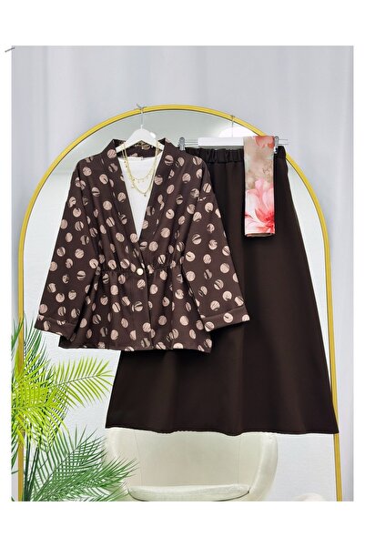 YEDİLALE Benek Patterned Blazer and Skirt Two-Piece Set [Loose Fit, Excluding...