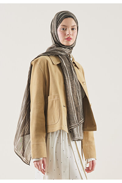 Freshscarfs Χακί Ριγέ Σάλι Ράμι με Σχέδιο