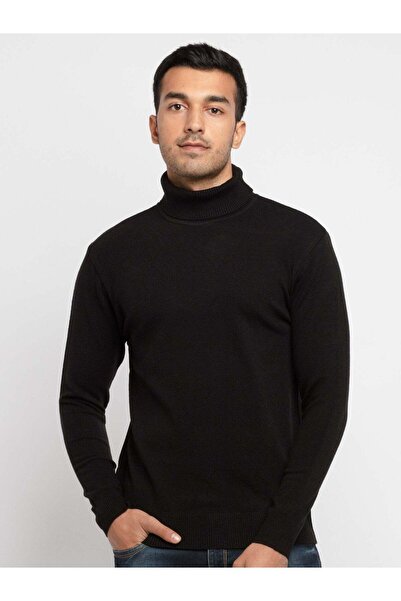 STATUS QUO Regular Fit Black Turtle Neck Pullover