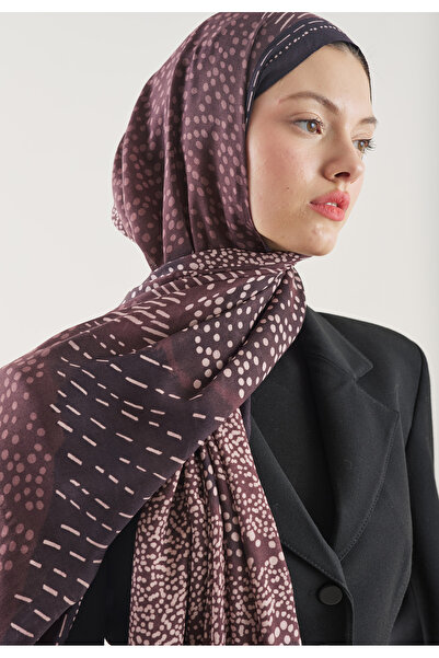 Fresh Șal din ramie cu model elegant DOT, culoare prune.