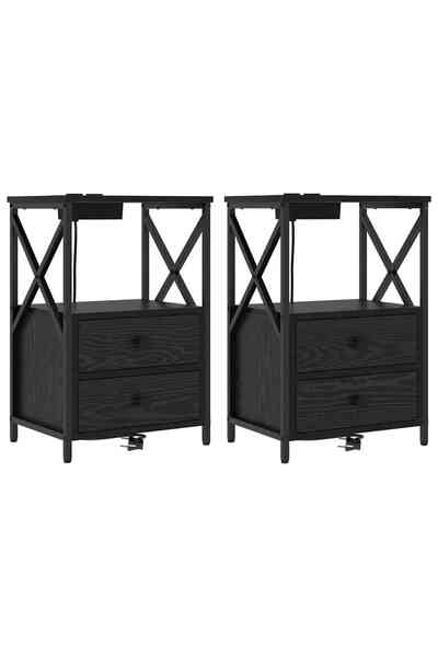 vidaxl Dulap de noapte cu sertar 2 pcs Stejar Negru 40 x 31 x 60 cm