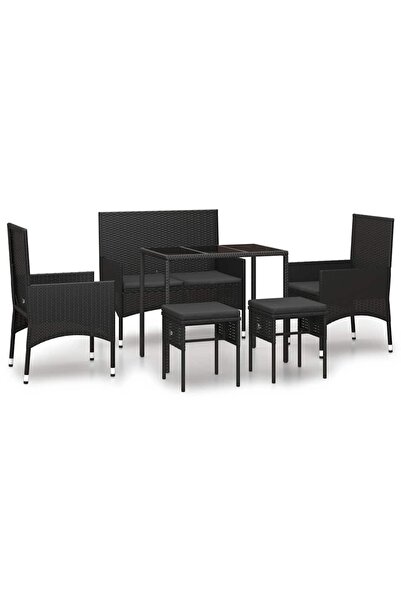 vidaxl Set mobilier de grădină cu perne, 6 piese, negru, poliratan