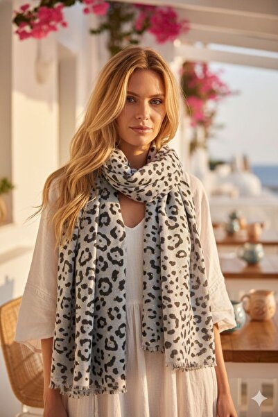 Axesoire 15386 Black Leopard Printed Piece Foil Shawl 90X180 cm