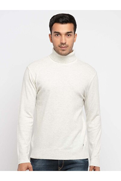 STATUS QUO كنزة بياقة عالية بلون بيج فاتح بقصة عادية