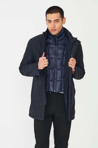 White Stone معطف باللون الأزرق الداكن مبطّن إنتيريور Y طقم فيست SH مبطن مع تف...