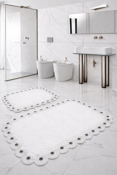 Teksev Gülruba Cornered White Dowry Box, Set of Lace of 2, Set of Bath Mat of...