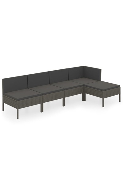 vidaxl Set mobilier de grădină cu perne, 5 piese, gri, poliratan