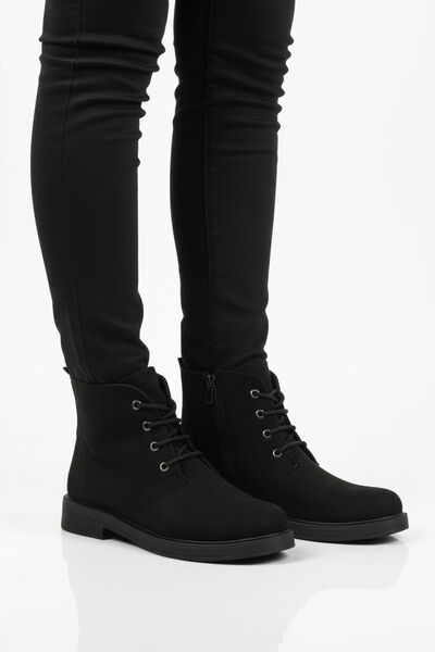 Aspor Black Suede Lace-Up Zippered Women's Heeled Boots