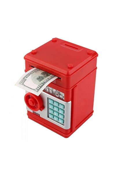 NEWSTORE HOME Atm Şifreli Otomatik Kağıt Para Alan Kasa Kumbara Kırmızı Renk