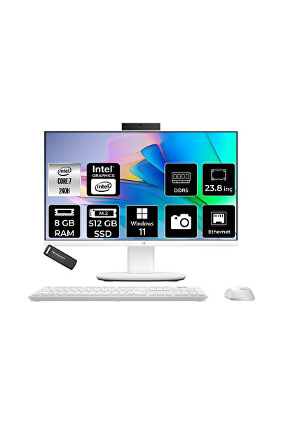 ASUS V440 Intel Core 7 240H 8GB 512GB SSD 23.8" FHD 100Hz W11H All in One Bilgisayar & PER4 USB