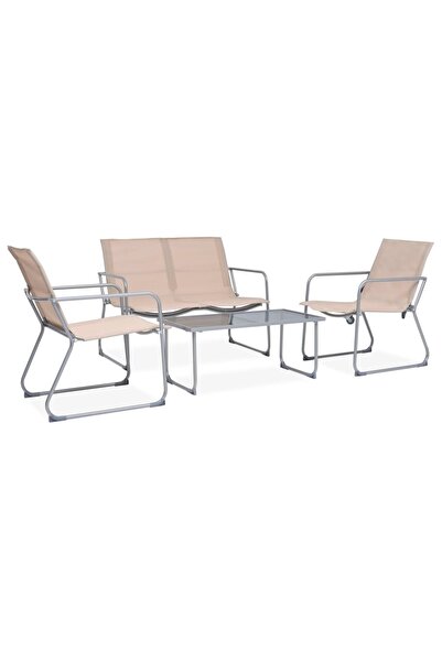 vidaxl Set mobilier de grădină, 4 piese, crem, oțel și textil