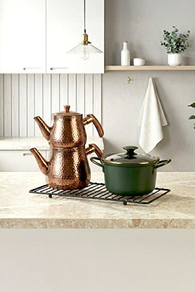 Kitchen Life قاعدة وعاء معدنية مستطيلة كبيرة الحجم - قاعدة إبريق الشاي 24x47 سم