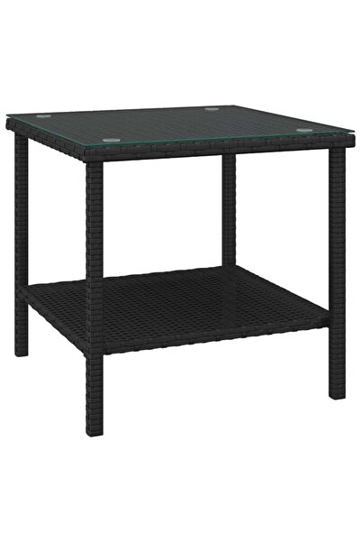 vidaxl Masă laterală, negru, 45x45x45 cm poliratan/sticlă securizată