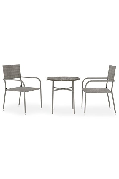 vidaxl Set mobilier de grădină, 3 piese, gri, poliratan