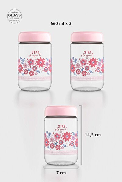 Renga Flora Patterned 660 ml 3-Piece Glass Jar Set 132079 Powder