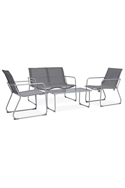 vidaxl Set mobilier de grădină, 4 piese, gri, oțel și textil