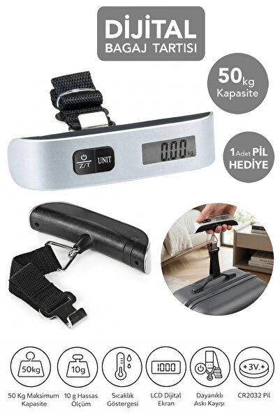 Meleni Home Dijital El Bagaj Tartısı - LCD Ekran 50kg Kapasiteli Askılı Valiz...