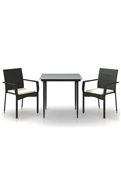 vidaxl Set mobilier de grădină cu perne, 3 piese, negru, poliratan