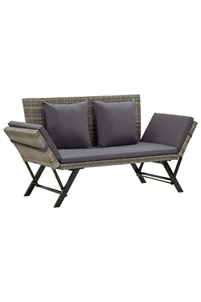 vidaxl Garden Bench with Cushions 176 cm Grey Poly Rattan