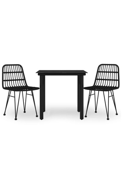vidaxl Set mobilier de grădină, 3 piese, negru, poliratan