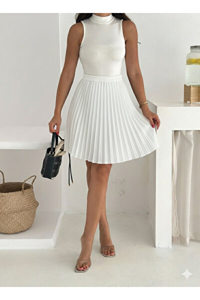 YUSUF CAN KARATAŞ KARATAŞ GİYİM تنورة نسائية قصيرة من قماش الساتان المطوي بال...