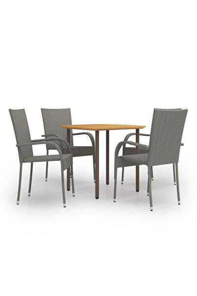 vidaxl Set mobilier de grădină, 5 piese, gri, poliratan