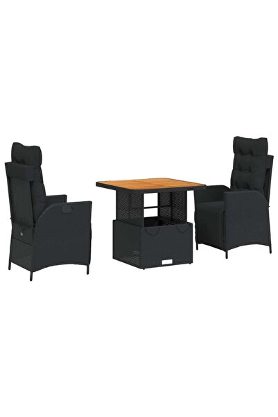 vidaxl Set mobilier de grădină cu perne, 3 piese, negru, poliratan
