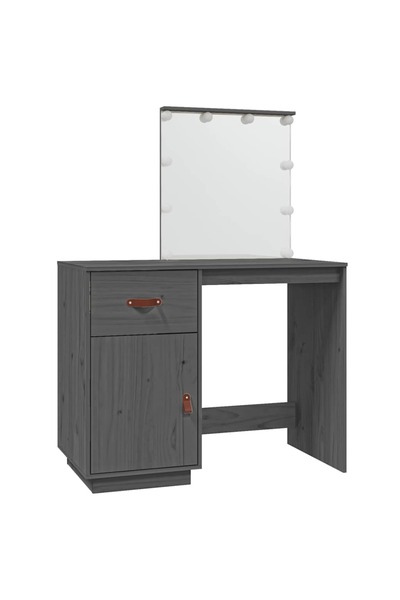 vidaxl Măsuță de toaletă cu LED, gri, 95x50x133,5 cm, lemn masiv pin