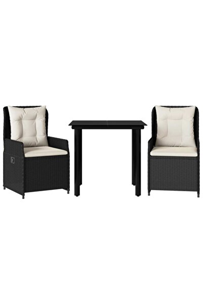 vidaxl Set mobilier de grădină cu perne, 3 piese, negru, poliratan